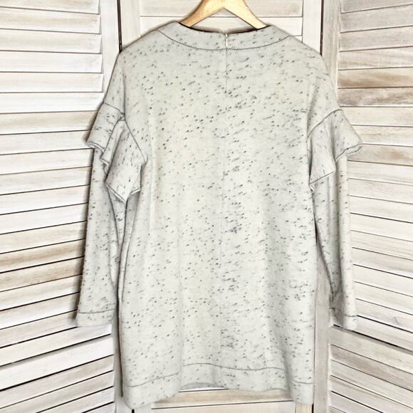 O’2nd Cream Gray Felted Wool Blend Speckled Ruffle Trim Sweater Mini Dress 1 S - Picture 4 of 11